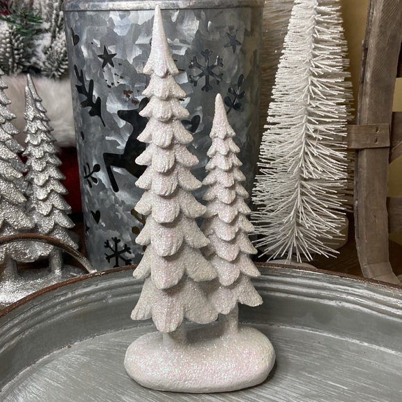Other - NEW! Shabby Chic Farmhouse White Sparkly Glitter Ceramic Christmas Winter Tree